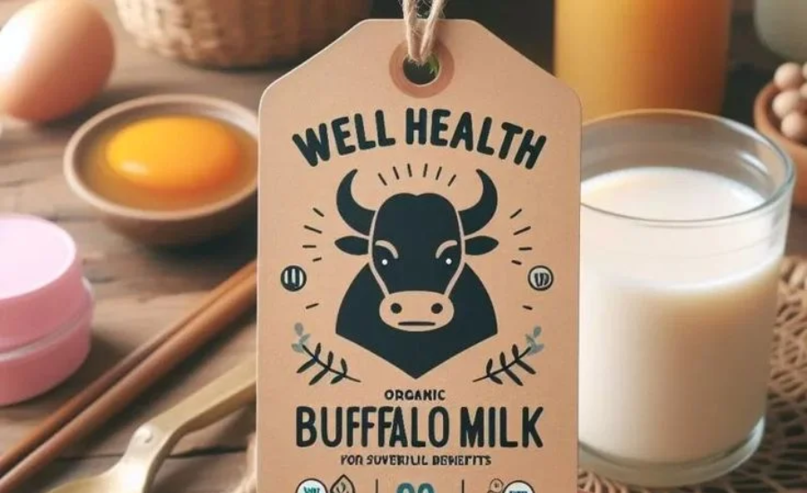 The wellhealthorganic buffalo milk tag